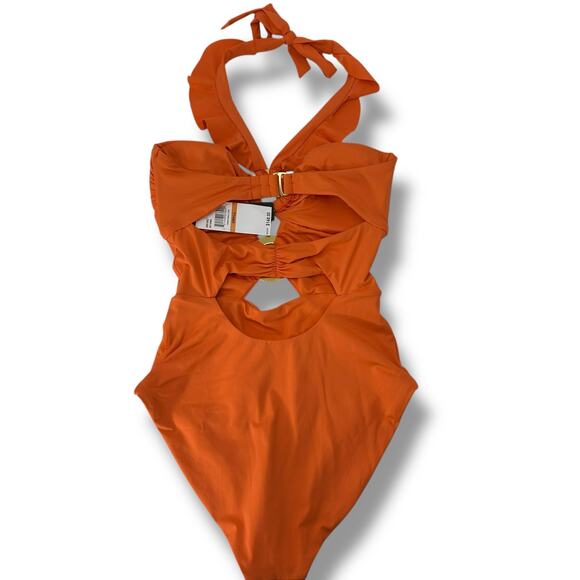 NEW Soluna Orange Swimsuit Size Small One Piece Cut OUt Ruffle Beach Swim NWT - Picture 5 of 8
